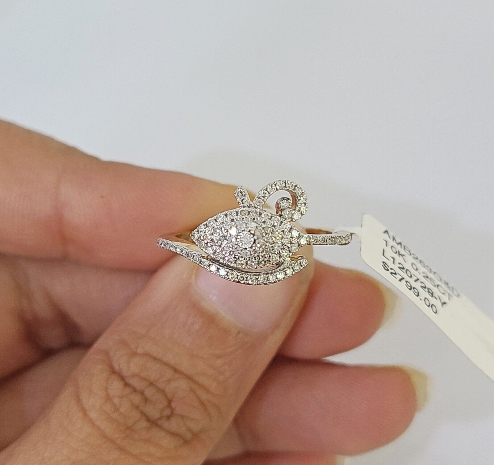 Real 10k Diamond Ladies Ring Evil Eye Yellow Gold Women Casual Genuine - GoldenlinQ